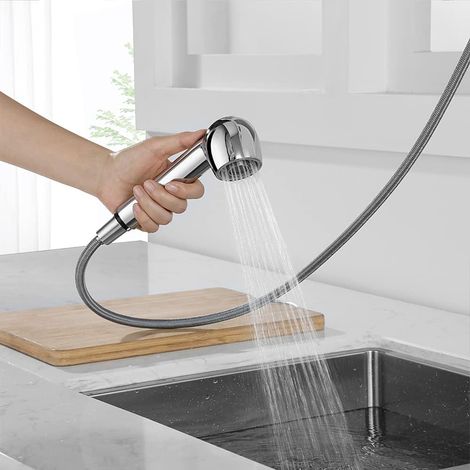Douchette Robinet Cuisine Jets Tête de Douche Remplacement Douchette pour Mitigeur Cuisine, Chromé (1/4)
