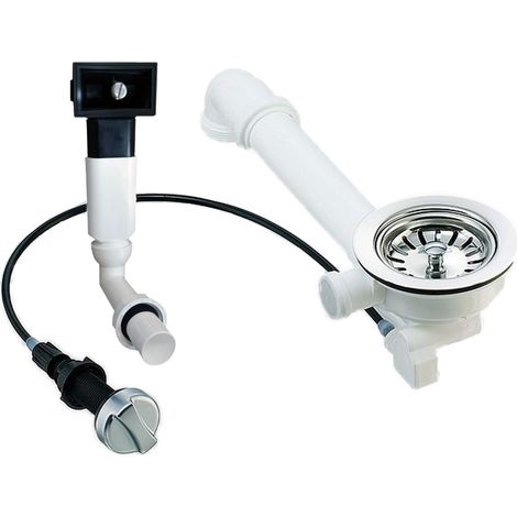 Küchenspülen Ablauf-Set - Drehexcenter 3 1/2 Zoll / 114 mm, Siebkorbventil, Raumsparbogen und rechteckiger Überlauf für Edelstahl-Spülen von Blanco Rieber Teka