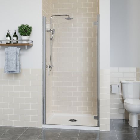 Frameless Hinged Shower Door Enclosure Glass Screen Walk In Cubicle Chrome 900mm (1/5)