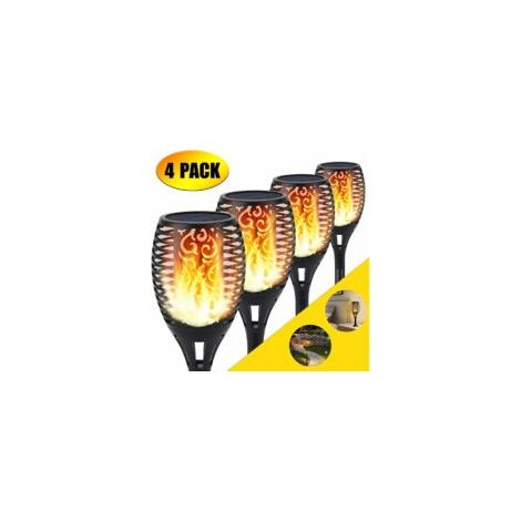 Lampe de poche solaire 96 LED vacillante flamme lumières allées de jardin/cour extérieure (lot de 4) - RW