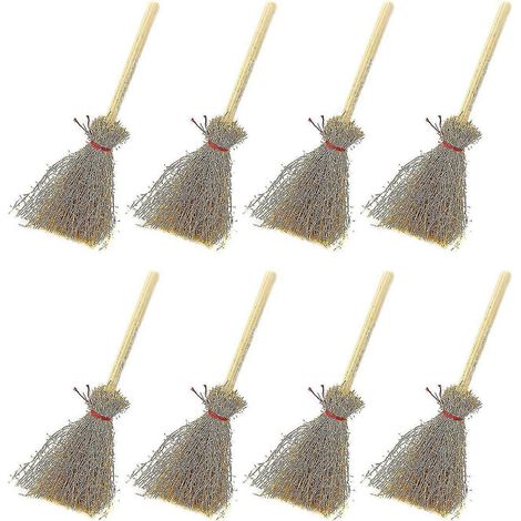 Lot de 20 mini balais de paille artificiels avec cordes rouges, accessoires de sorcière pour Halloween, cosplay et fêtes. (1/5)