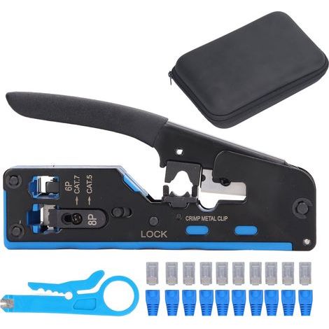 Kit d'outils de sertissage RJ45, pince à sertir Ethernet tout-en-un pour connecteur RJ 8P 6P, sertissage, coupe et dénudage (1/5)