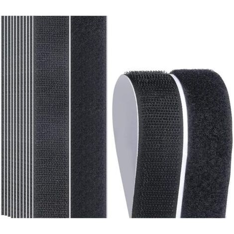 Lot de 20 Bandes Auto-adhésives, Bandes Velcro Noires et Blanches, Bandes Velcro Réutilisables, Bandes à Forte Adhésion, Bandes Velcro Rondes (2.5x10 cm) (Noir, rectangulaire)