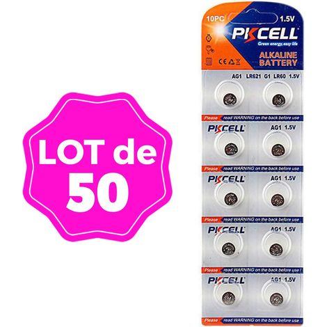 50 Stück Knopfzellen AG1 Super Alkaline 1.5V PKCell