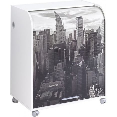 Bureau informatique blanc à rideau imprimé New York Must 80cm (1/3)