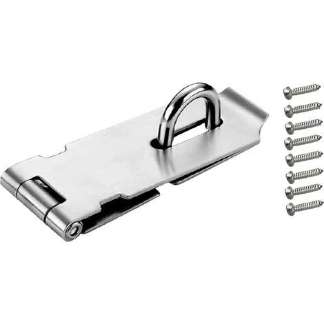 Türriegel mit Vorhängeschloss und Schraube, 10 cm, Türschloss, geeignet für Garten, Tor, Schrank, silberfarben (1/5)