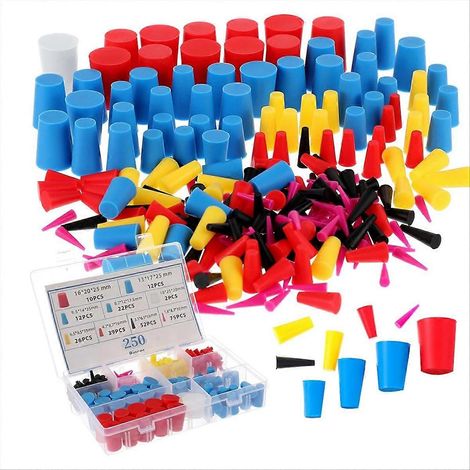 Set mit 250 konischen Hochtemperatur-Silikonkautschukstopfen (1/15 Zoll bis 1 Zoll) zum Schutz von Beschichtungen, Löchern und Lackierungen. (1/5)