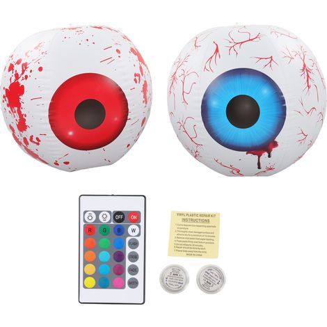2 PCS Décoration Gonflable Halloween avec Œil LED 12 Couleurs Réglables, Lampe Gonflable Rouge et Bleu pour Fête (1/5)