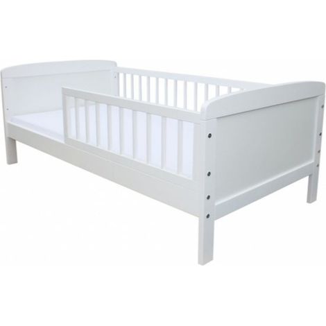 Viking Choice – Lit enfant blanc 160x70cm – Sommier à lattes inclus – Protection antichute – Bois d'épicéa massif – Finition laque non toxique