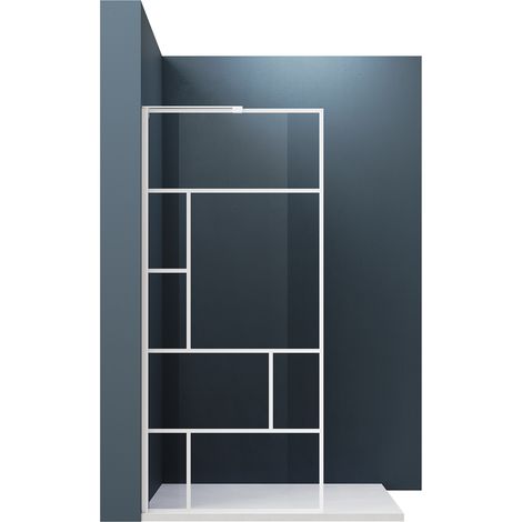SONNI Walk-in Duschwand 6mm NANO Klares Sicherheitsglas Selbstreinigend Weißer Gittermuster Duschpanel mit L-Typ Haltestange 90x200cm (1/5)