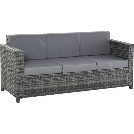 Divano da Esterno 3 Posti 185x70x80 cm con Cuscini per Seduta e Schienale in Rattan PE e Metallo Grigio (1/5)