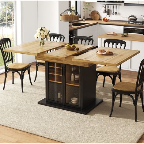 Tisch aus MDF 110-140 x 80 cm schwarz ausziehbar mit Weinregal und Soft-Close (1/5)