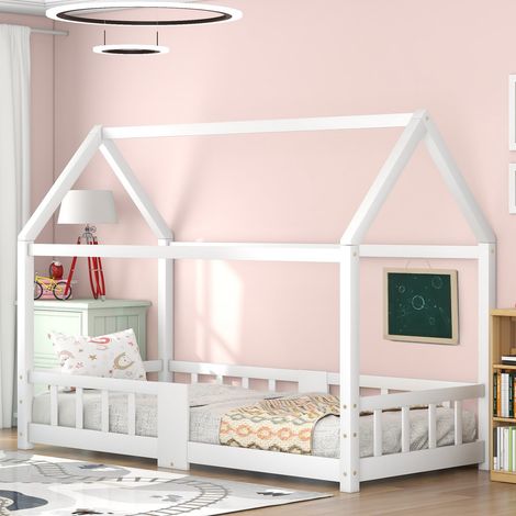 Lit enfant 90x200 cm pin blanc sommier à lattes barrières sécurité sans matelas (1/5)