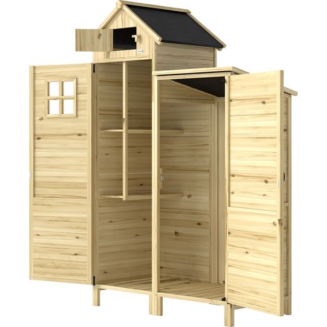 Gartenhaus aus Tannenholz mit zwei Zonen, verstellbaren Regalböden und Fenster, 106 x 57 x 167 cm, Naturholz-Finish