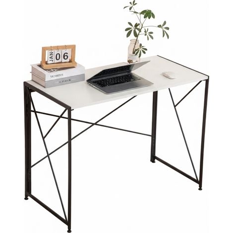 ELVMI Escritorio Plegable con Tablero de MDF y Patas Metálicas para Oficina en Casa, Blanco, 99 x 50 x 75 cm (1/5)