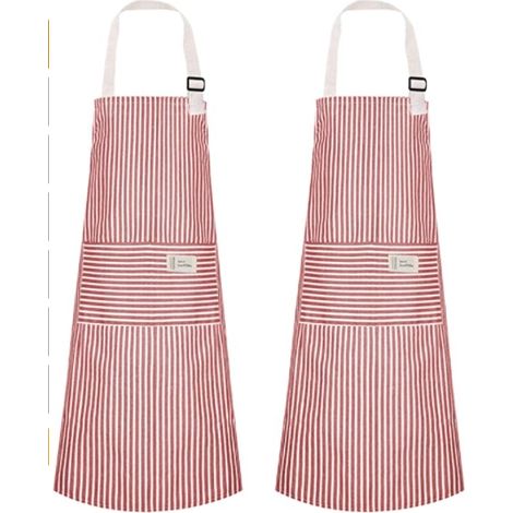 2 pièces tabliers en lin et coton tabliers de cuisine réglables BBQ maison jardin tabliers de salle à manger rouge