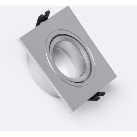 Aro Downlight Cuadrado Basculante para Bombilla LED GU10 / GU5.3 Corte Ø 75 mm Plateado