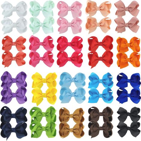 Barrette À Crocodile - Nœud Papillon Pour Cheveux - Ruban En Grosgrain - 40 Pièces - Pour Bébés Filles Et Enfants - Lot De 20 Couleurs (1/5)