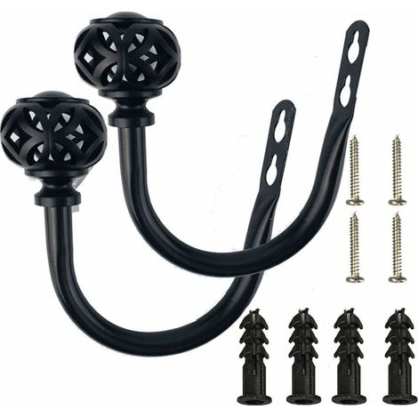 Lot de 2 embrasses à rideaux en forme de U - Décoration d'intérieur - Multifonctions - En fer forgé - Noir-LIAIKI (1/5)