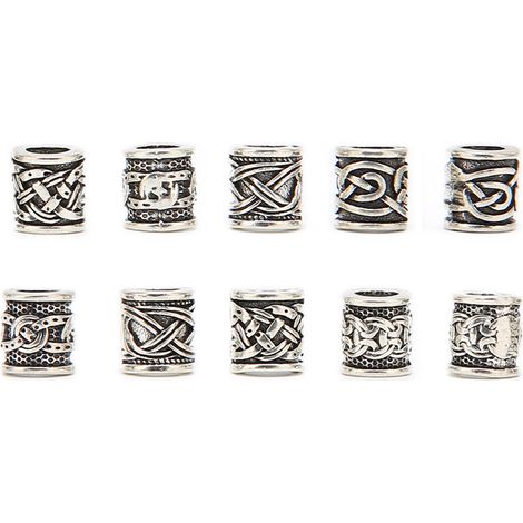 Perles de barbe Viking en alliage antique, lot de 10 pièces, style nordique pour cheveux et barbe, DIY bracelet ou collier (1/5)