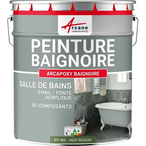 Peinture baignoire et lavabo, résine de rénovation, pour émail, acrylique et fonte, Arcane industries - 1 kg (jusqu'à 3 m² en 2 couches) Vert Réséda - RAL 6011 - ARCANE INDUSTRIES