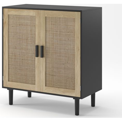 Sideboard mit 2 Türen aus Rattan, 80 cm, Schwarz MODENUIT (1/5)