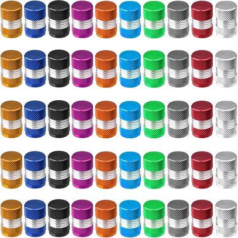50 Pièces Bouchons de Valve de Pneu, Couvercle de Bouchons de Valve de Pneu de Voiture avec Joint Torique, Bouchons d'air de Voiture en Aluminium Anti-Poussière, 10 Couleurs (1/5)