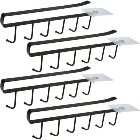Noir Lot de 4 Armoire Insert Porte-Tasses Porte-gobelet pour 6 Tasses Crochets de rangement pour Tasses Rangement Crochets pour Ustensiles de Cuisine (1/4)