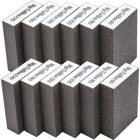 12pcs Éponge de ponçage, Cales à poncer kit Polissage Grain 60/80/100/120/180/220 spécifications lavables et réutilisables (1/5)