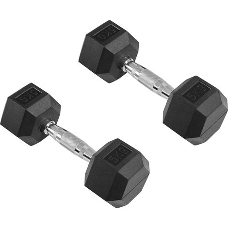 Yaheetech Set di 2 Manubri Esagonali da 5/10 kg, Pesi Palestra in Ghisa Gommata Resistente con Impugnatura Ergonomica Antiscivolo, per Allenamento Completo di Palestra in Casa, Nero
