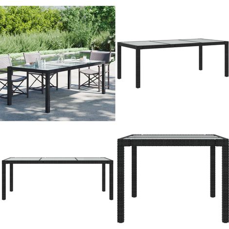 Gartentisch Schwarz 190x90x75 cm Gehärtetes Glas Poly Rattan - Gartentisch - Esstisch - Polyrattan Tisch - Gartenmöbel - Balkonmöbel - Home & Living (1/5)