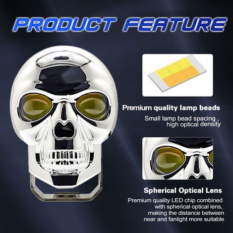 1 unité de phares antibrouillard LED pour moto, barre lumineuse LED en forme de crâne, projecteur auxiliaire pour Jeep, SUV, camion, VTT, UTV, bateau. (1/5)