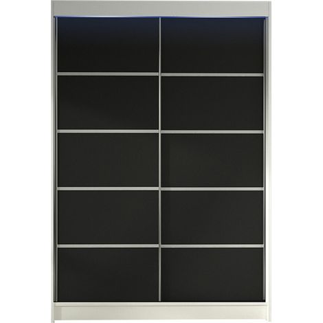 Armoire Closico Salvor IV, Blanc + Noir, 200x120x58cm, Portes d'armoire: Coulissantes, Nombre d'étagères: 5, LED: Disponible (1/4)