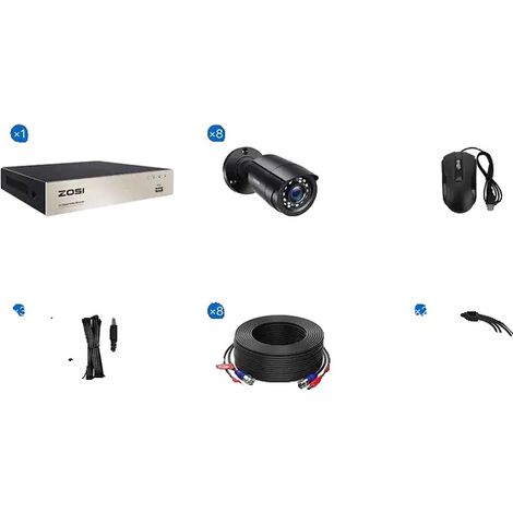 Sistema de videovigilancia, 8 cámaras, HD 1080P, Ninguno, DVR de 8 canales x 8 cámaras (1/2)