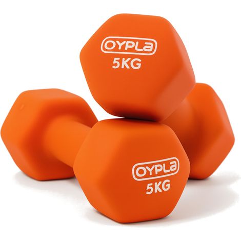 Oypla Pair of 5kg Hex Anti Roll Neoprene Non Slip Hand Dumbbells Workout Weights (1/5)