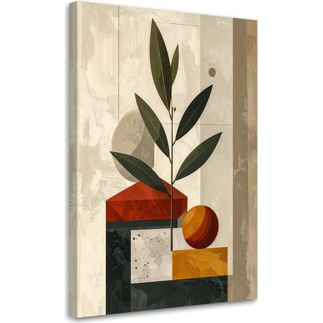 Quadro su tela, Una composizione minimalista con foglie e forme geometriche. - 20x30 (1/2)