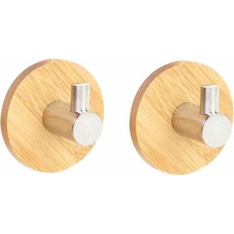 2 x Imperméable Crochet Adhésif Bambou et Acier Inoxydable Crochets Crochets Muraux de Porte en Métal avec Autocollant pour Salle de Bains Cuisine Mur Plafond Placard (1/4)