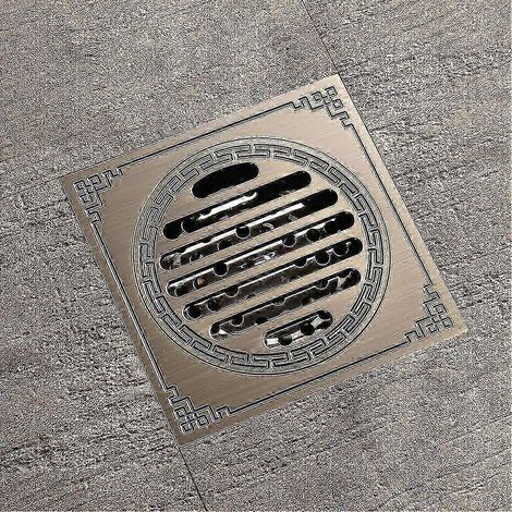 Bonnet de sol carré 10x10 cm en laiton vieilli, siphon de douche avec clapet anti-odeurs pour évacuation de salle de bain (1/4)