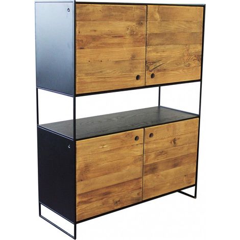 Mobiletto credenza 100x40xh131 cm da interno soggiorno in legno e metallo stile industrial (1/4)