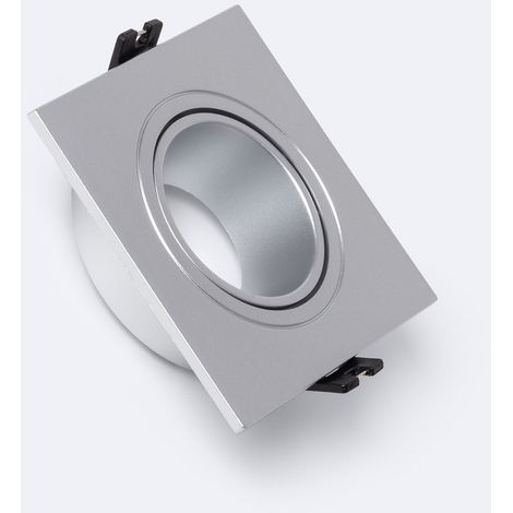 Aro Downlight Cuadrado Cónico Basculante para Bombilla LED GU10 / GU5.3 Corte Ø 75 mm Plateado
