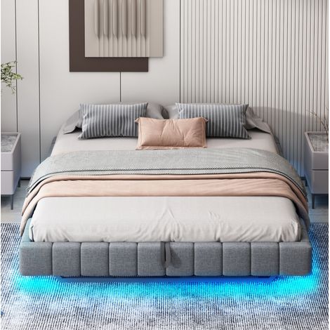 lit adulte double rangement suspendu LED 180x200 gris OKMYHOME (1/5)