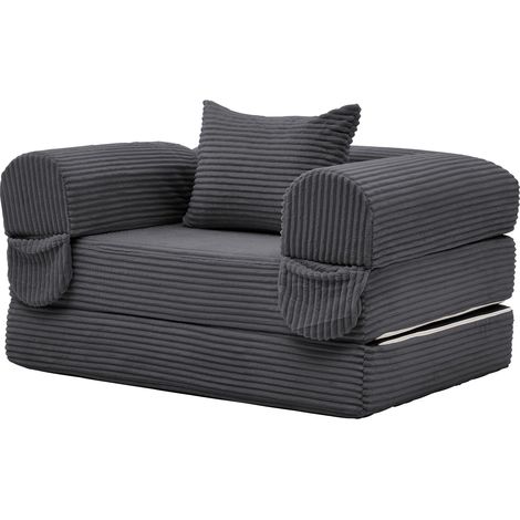 Poltrona Letto 2 in 1 in Velluto a Coste, Schienale Reclinabile, con Cuscino, Grigio (1/5)