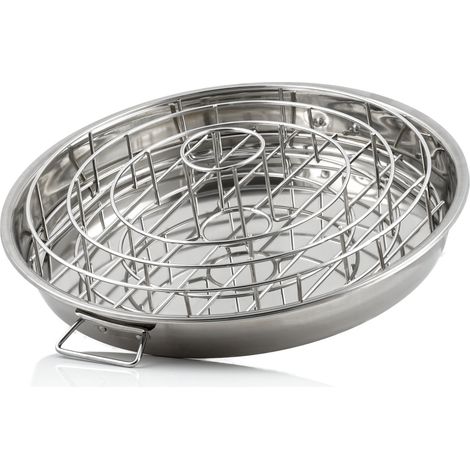 BBQ-Toro Supporto per costine e cosce di pollo in acciaio inox 3 in 1 con vassoio di raccolta