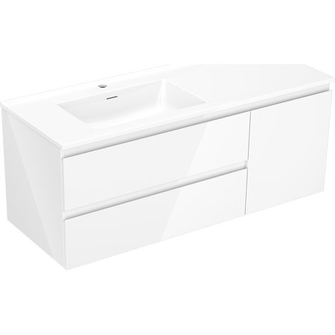 Mexen Orio Badezimmerschrank 120 cm mit linkem Otis-Waschbecken, 2S, 1T, weiß glänzend - 91A13-12047-3-BBFFF00-W18L00 (1/5)