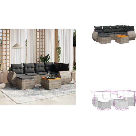 7-tlg. Garten-Sofagarnitur mit Kissen Grau Poly Rattan - Gartenmöbel - Esstisch - Outdoor Möbel - Lounge Set - Rattan Gartenmöbel (1/3)