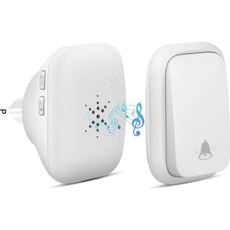 Sonnette sans Fil, Sonnette Auto Alimentée sans Batterie Requise Carillon de Porte sans Fil, Bouton Poussoir étanche à 150m de Portée avec 38 Carillons, Volume à 4 Niveaux et LED - Blance (1/5)