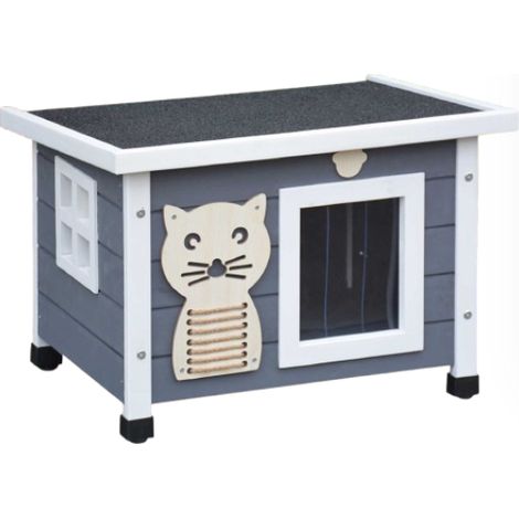 Bb-Loisir – Maison pour chat avec toit pliable – Bois massif robuste – Dimensions 53x45x43cm – Pour intérieur et extérieur – Griffoir intégré