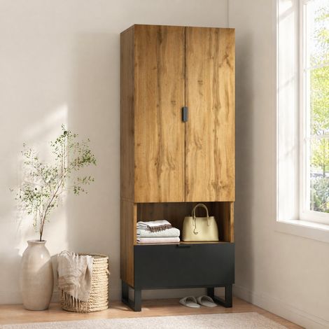 Armoire d'entrée avec penderie, 3 étagères dont 2 réglables, tiroir, 180 x 65 x 38 cm HAVRYA (1/5)