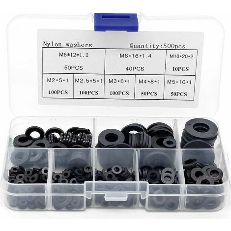 500PCS Noir Nylon Rondelle, Rondelle Spacer Rondelle Assortiment Kit M2 M2.5 M3 M4 M5 M6 M8 M10 Rondelle plate Lefou (1/5)