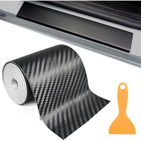 10 cm x 3 m Fibre de Carbone Autocollant, Protection Seuil de Porte Voiture  avec Grattoirs en Plastique, Anti-Rayures Imperméable Noir Film Carbone Voiture, pour Plupart des Voitures, Vélo, Moto (1/5)